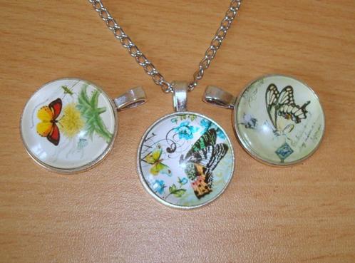 SALE: Ketting met 3 vlinderhangers VlinderSet003, Sieraden, Tassen en Uiterlijk, Kettingen, Nieuw, Zilver, Met hanger, Verstelbaar
