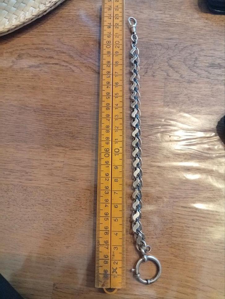 Antieke zilveren zakhorloge ketting met sluiting, Antiek en Kunst, Antiek | Goud en Zilver, Zilver, Ophalen of Verzenden