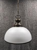 Messing hanglamp 2 met glazen kap, Ophalen, Glas, Minder dan 50 cm