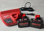 Milwaukee M12 Accu's 6Ah (2x) + Lader, Ophalen of Verzenden, Zo goed als nieuw