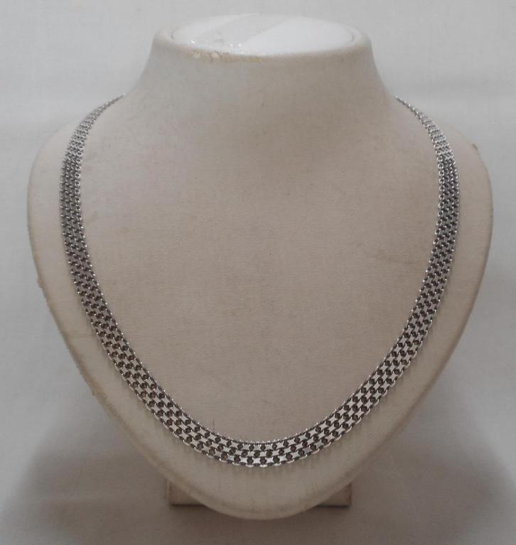 Zilveren platte schakel collier nr.447, Sieraden, Tassen en Uiterlijk, Kettingen, Zo goed als nieuw, Zilver, Zilver, Verzenden