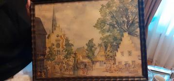 Schilderij: Dorpsgezicht met Kerk beschikbaar voor biedingen