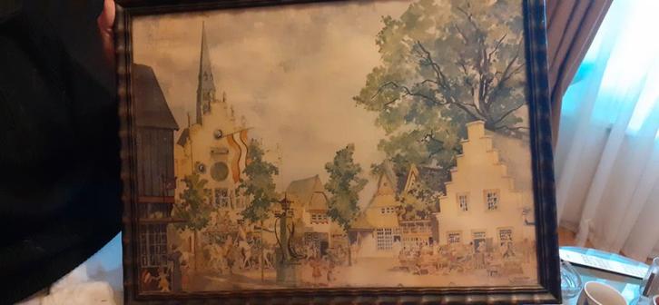 Schilderij: Dorpsgezicht met Kerk, Antiek en Kunst, Kunst | Schilderijen | Klassiek, Ophalen