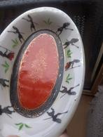 Antiek schaaltje met silhouetten oranje rood en goud hand, Antiek en Kunst, Ophalen of Verzenden