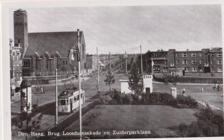 Den Haag Loosduinsekade, Zuiderparklaan met tram , Esso, Verzamelen, Ansichtkaarten | Nederland, Ongelopen, Zuid-Holland, Ophalen of Verzenden