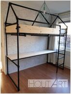 Bed hoogslaper HUISJE zwarte steigerbuis!, Hoogslaper, Info@hout-art.nl, Nieuw, Ophalen of Verzenden