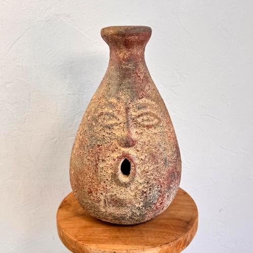 Mexicaanse Maya aardewerk | open mond gezicht vaas, Huis en Inrichting, Woonaccessoires | Vazen, Zo goed als nieuw, Overige kleuren