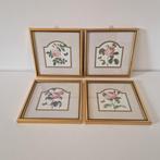 4 rozen lijstje vintage prentje in goudkleurige lijst 70's, Antiek en Kunst, Curiosa en Brocante, Ophalen of Verzenden