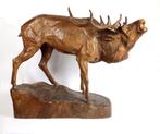 70 cm  Grote Antieke Sculptuur Brullend hert, Antiek en Kunst, Kunst | Beelden en Houtsnijwerken, Ophalen of Verzenden