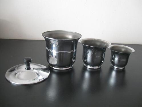 Drie verchroomde potjes rookstel? vintage retro, Antiek en Kunst, Curiosa en Brocante, Ophalen of Verzenden