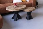 2 rode bijzet tafels van hout, Huis en Inrichting, Tafels | Salontafels, Minder dan 50 cm, Ophalen of Verzenden, Zo goed als nieuw