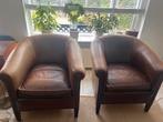 Leren Club fauteuils - Luxe Set van 2 schapenleren stoelen, Huis en Inrichting, Fauteuils, Ophalen of Verzenden, Zo goed als nieuw