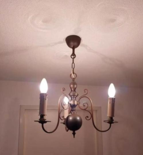 Oud Hollandse Kroonluchter 3 armen Bolkroonluchter, Huis en Inrichting, Lampen | Kroonluchters, Gebruikt, Metaal, Ophalen of Verzenden
