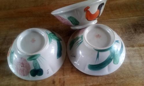 Antiek.Set van 3 Chinese kommen. Geen barsten ( hanenkommen, Antiek en Kunst, Antiek | Schalen, Ophalen of Verzenden