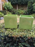 Groene vierkante bloempotten, Tuin en Terras, Bloembakken en Plantenbakken, Ophalen, Steen, Vierkant, Zo goed als nieuw