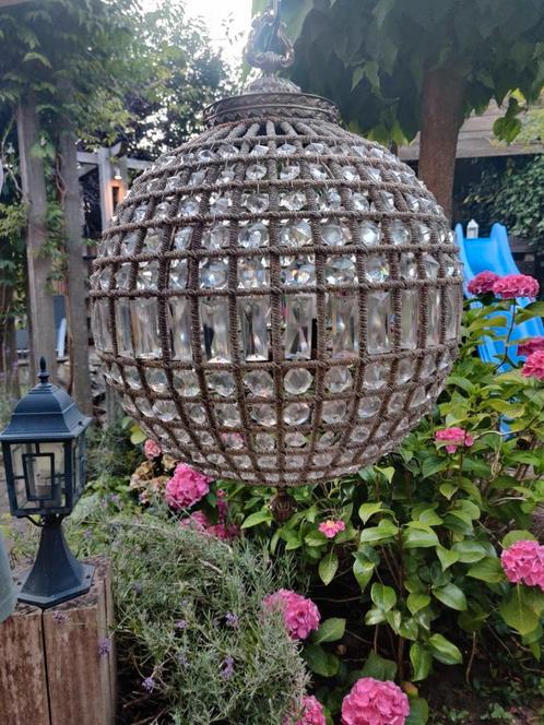 Zware Art Deco kroonluchter– bolvormig kristal ca.55 cm, Huis en Inrichting, Lampen | Kroonluchters, Glas, Metaal, Ophalen
