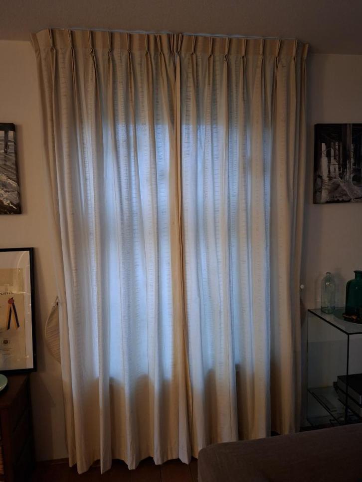 Gordijnen, Huis en Inrichting, Stoffering | Gordijnen en Lamellen, Gebruikt, 200 cm of meer, 50 tot 100 cm, Beige, Ophalen