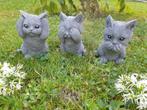 tuinbeeld poes , horen zien en zwijgen, Tuin en Terras, Tuinbeelden, Dierenbeeld, Steen, Ophalen of Verzenden, Atw