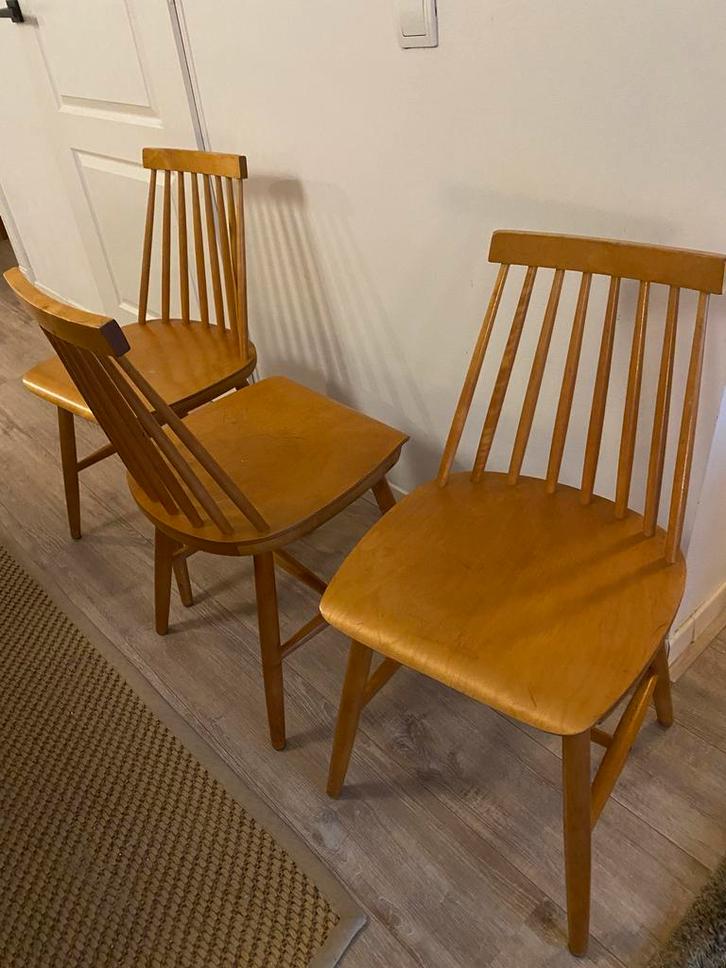 3 Vintage Ikea Tellus Stoelen, Jaren 60, Huis en Inrichting, Stoelen, Gebruikt, Vier, Hout, Bruin, Ophalen