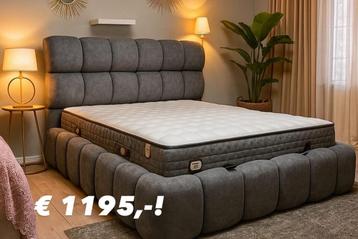 Bed grijs stof 160 boxspring met Opbergruimte 30% KORTING beschikbaar voor biedingen