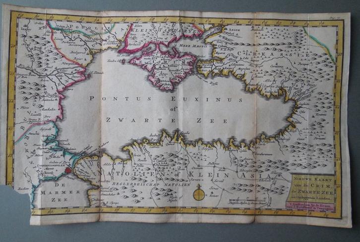 Zwarte Zee Krim gravure 1735 Turkije Oekraïne schade, Boeken, Atlassen en Landkaarten, Gelezen, Landkaart, Europa Overig, Voor 1800