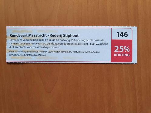 Rondvaart Maastricht - Rederij Stiphout 25% korting, Tickets en Kaartjes, Kortingen en Cadeaubonnen, Drie personen of meer, Overige typen