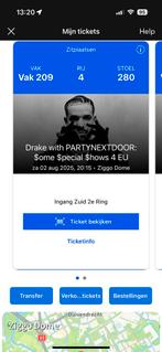 Drake 2 augustus 2 Zitplaatsen te ruilen voor 2 staplaatsen., Tickets en Kaartjes, Twee personen, Augustus