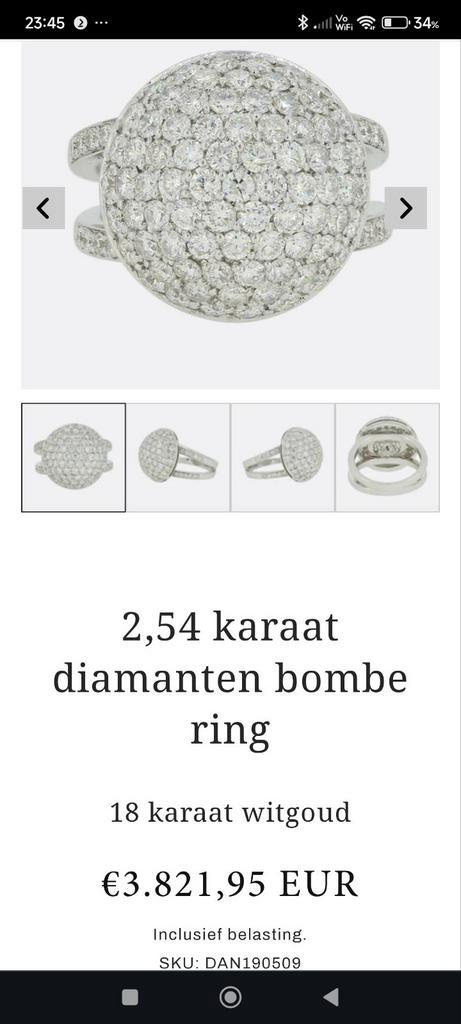 18karaat witgoud, 2,54 karaat diamanten vintage ring, Sieraden, Tassen en Uiterlijk, Ringen, Zo goed als nieuw, Dame, 17 tot 18