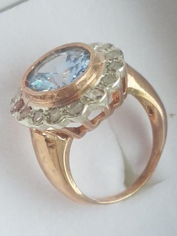 Schitterende zware goudrn ring met topaas en 0.50 diamant  beschikbaar voor biedingen