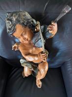Vintage Polychrome Putti Engel met Viool - 55cm, Ophalen of Verzenden