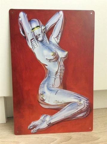 Hajime Sorayama Robot Pin up 80s Metalen Wandbord beschikbaar voor biedingen