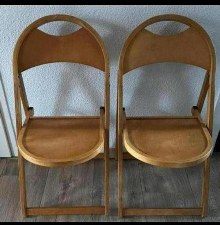 Vintage design houten klapstoelen, Huis en Inrichting, Stoelen, Zo goed als nieuw, Twee, Bruin, Ophalen
