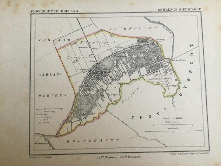 Zuid Holland, Nieuwkoop, Jacob Kuyper, 1865, Antiek en Kunst, Kunst | Etsen en Gravures, Verzenden