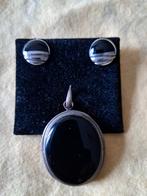 Onix met zilver oorstekers en.grote hanger zillver., Ophalen of Verzenden, Zo goed als nieuw, Zilver, Zilver