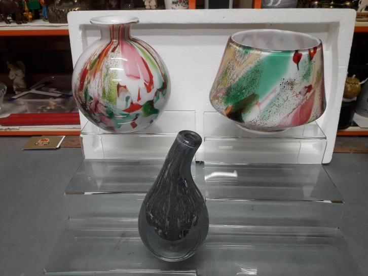 FIDRIO DESIGN BLOEMPOT + 2 FIDRIO VAZEN  in PERFECTE STAAT, Antiek en Kunst, Antiek | Glas en Kristal, Ophalen of Verzenden