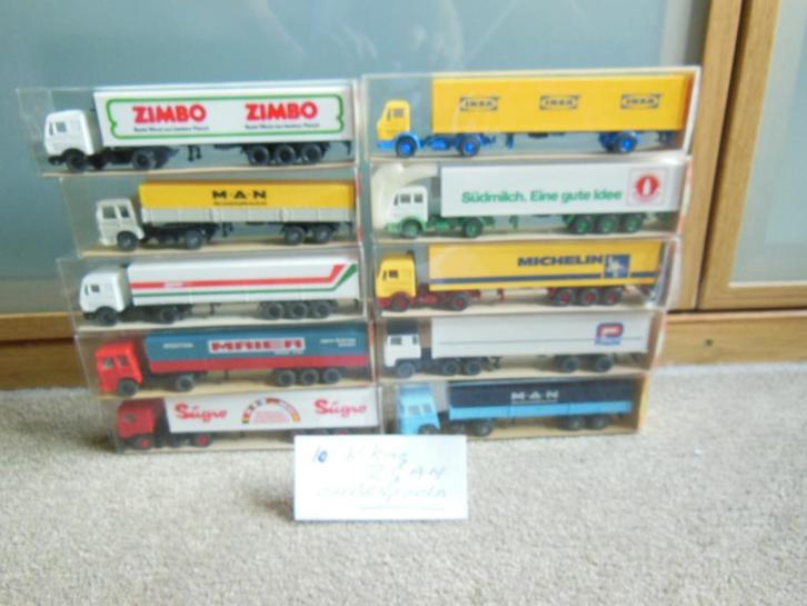 10 x WIKING Truck +opleggers - 1:87 in  doosjes ZGAN, Hobby en Vrije tijd, Modelauto's | 1:87, Zo goed als nieuw, Bus of Vrachtwagen