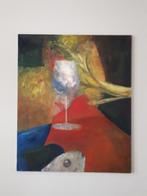 Leuk schilderij eten vis glas wijn groente wijnglas, Ophalen
