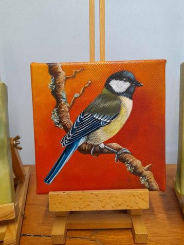 Schilderij koolmees - origineel cadeau - eigen werk - vogels beschikbaar voor biedingen