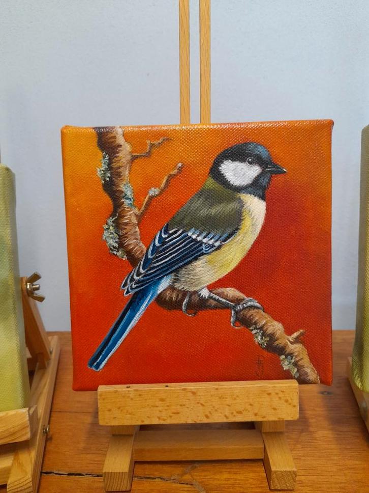 Schilderij koolmees - origineel cadeau - eigen werk - vogels, Antiek en Kunst, Kunst | Schilderijen | Modern, Ophalen of Verzenden