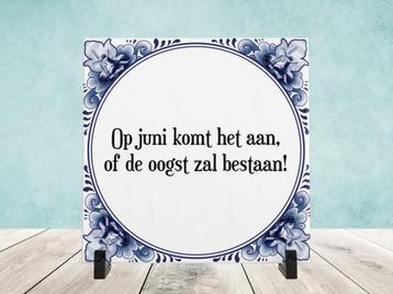 Spreukjestegel “Op Juni komt het aan of de oogst zal bestaan beschikbaar voor biedingen