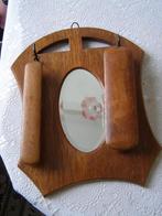 antiek geslepen spiegeltje, 2 borstels eikenhouten montuur, Ophalen of Verzenden, Ovaal, Minder dan 50 cm, Minder dan 100 cm