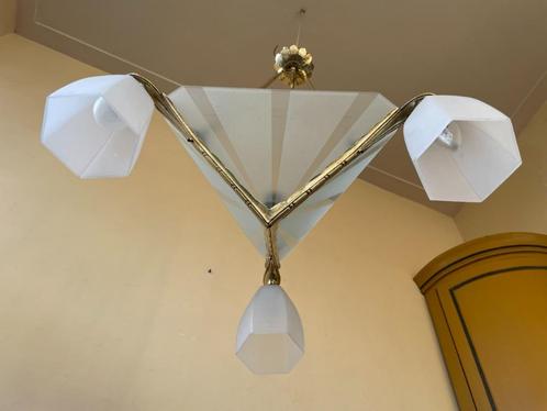 Hanglamp Lamp Plafondlamp art deco 1930 Frans geetst glas, Antiek en Kunst, Antiek | Lampen, Ophalen of Verzenden