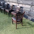 Set van 9 vintage kamer cafe stoelen. Leren zitting, Ophalen, Zo goed als nieuw, Bruin