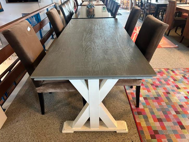 Eettafel witte poten grijs blad 200x90cm, Huis en Inrichting, Tafels | Eettafels, Zo goed als nieuw, 200 cm of meer, Rechthoekig