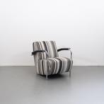 6x Leolux Scylla fauteuil zwart/grijs/wit gestreepte stof