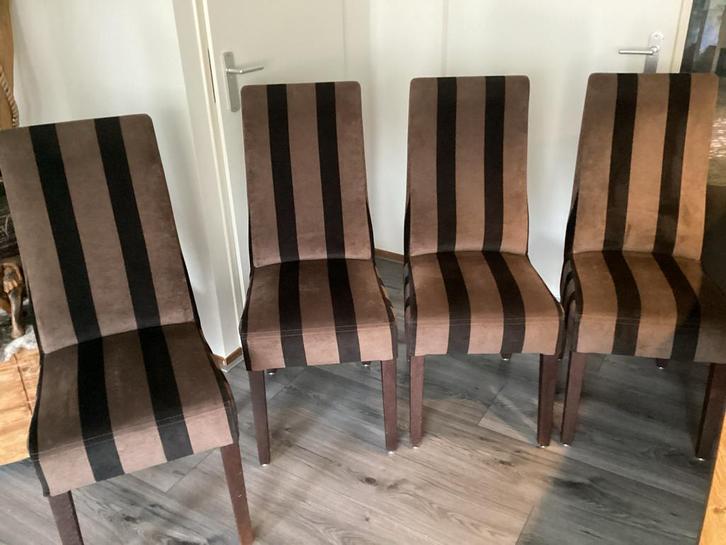 Set van 4 gestreepte eetkamerstoelen Henders & Hazel, Huis en Inrichting, Stoelen, Gebruikt, Vier, Stof, Bruin, Ophalen