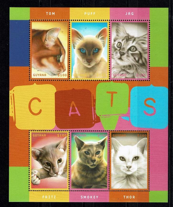 guyana 2001 pf blokk poezen katten cats zoogdieren, Postzegels en Munten, Postzegels | Thematische zegels, Postfris, Dier of Natuur