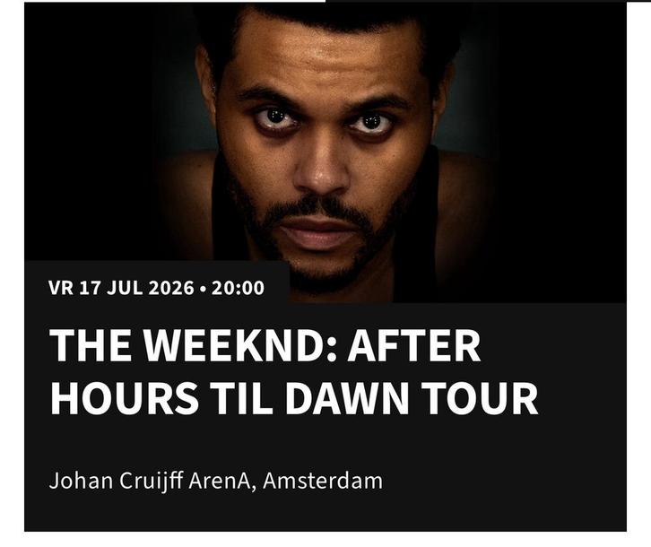The weeknd zitplaatsen 4 stuk, Tickets en Kaartjes, Concerten | R&B en Hiphop, Drie personen of meer