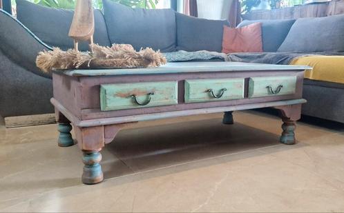 Kleurrijke handgemaakte India ibiza salontafel - 6 lades, Huis en Inrichting, Tafels | Salontafels, Zo goed als nieuw, Minder dan 50 cm