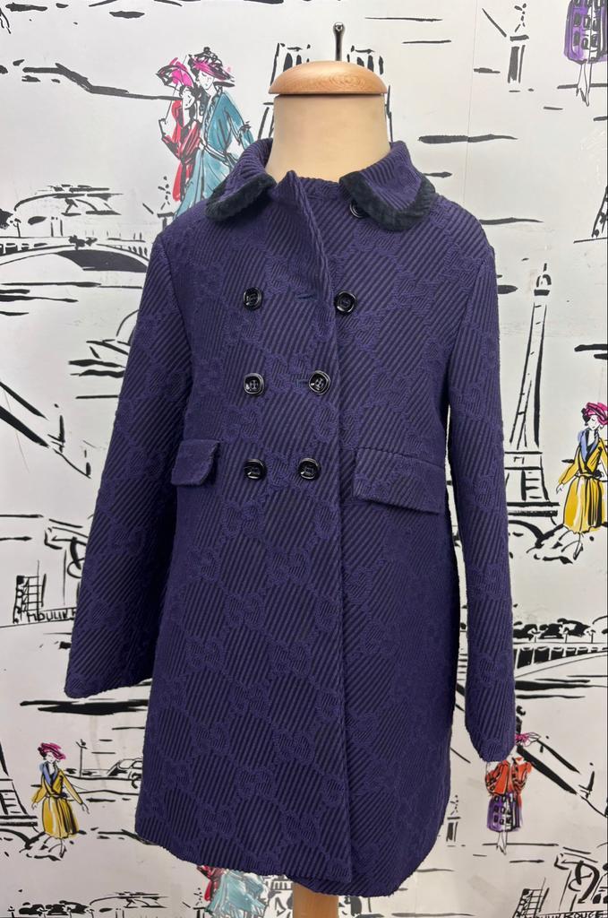 Gucci GG cotton paarsblauwe jas mantel maat 6 (980 euro), Kinderen en Baby's, Kinderkleding | Maat 116, Zo goed als nieuw, Meisje